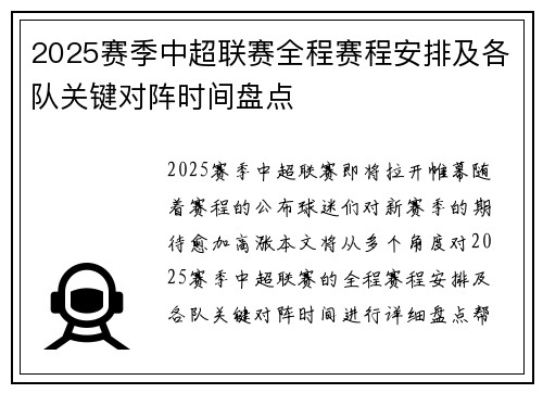 2025赛季中超联赛全程赛程安排及各队关键对阵时间盘点