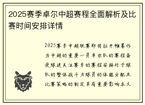 2025赛季卓尔中超赛程全面解析及比赛时间安排详情